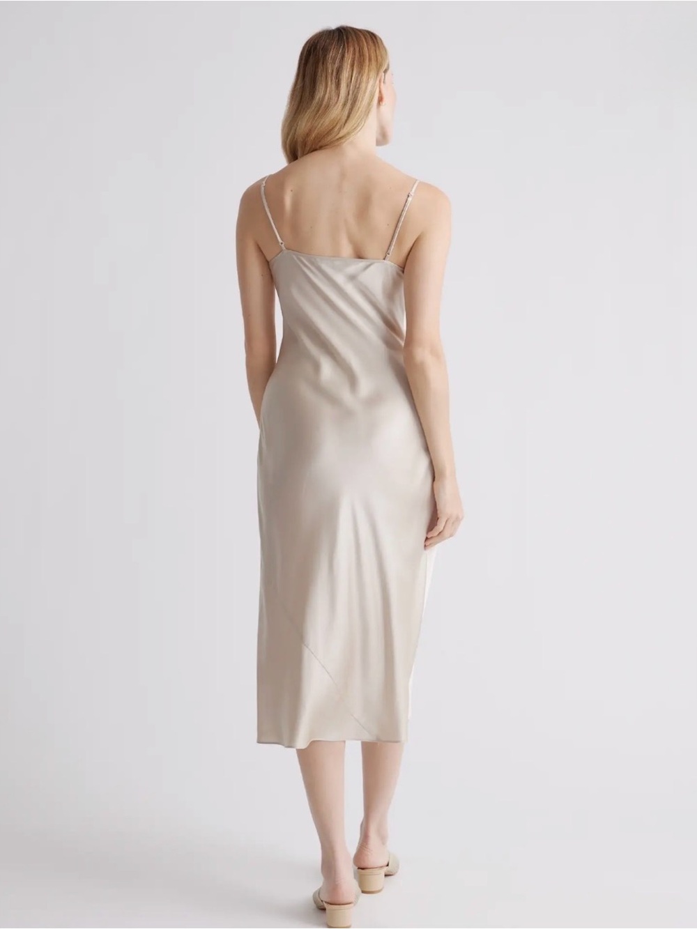 Quince 100% Washable Silk Slip Dress in Light Champagne - Picture 3 of 6